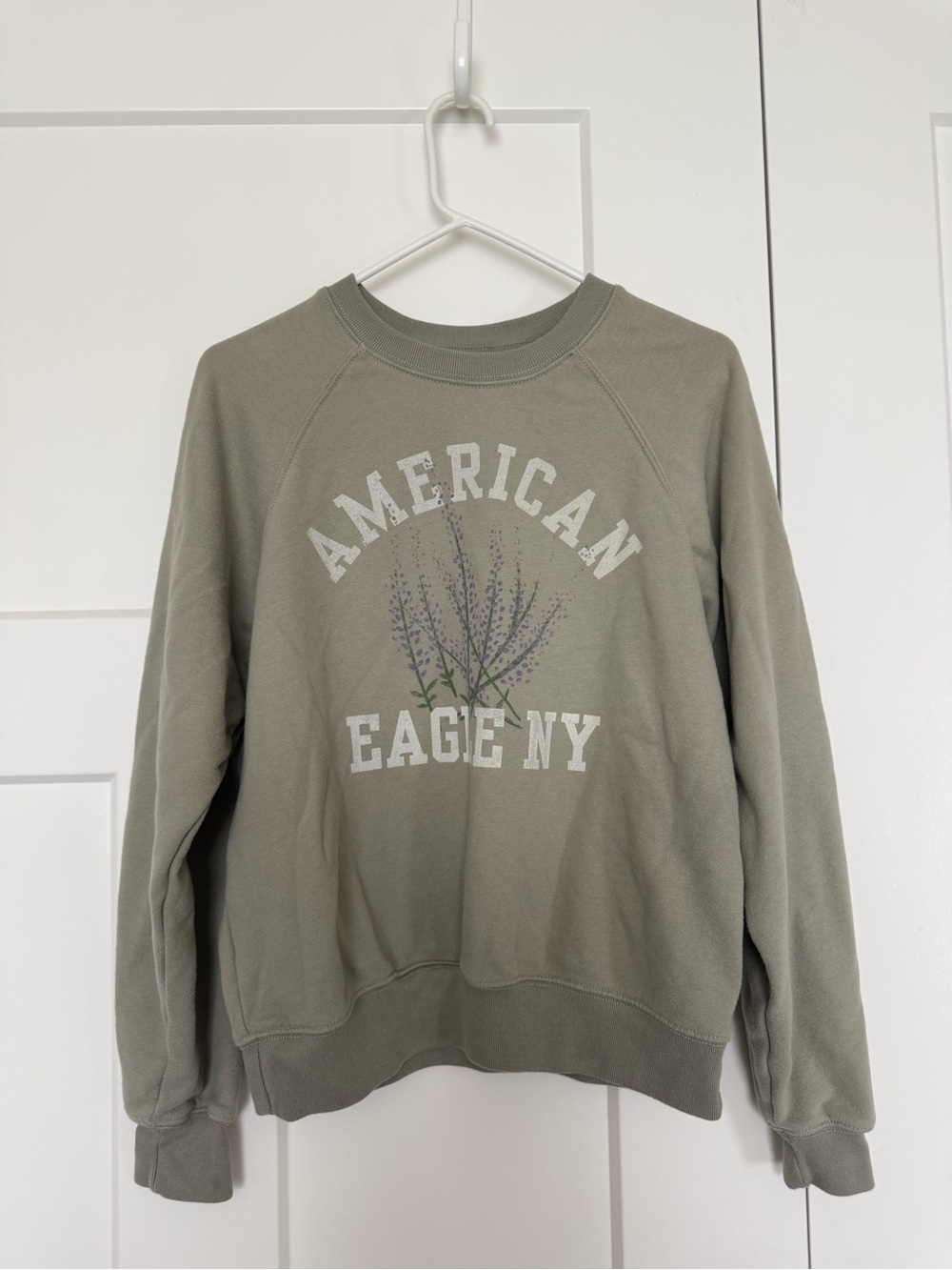 American Eagle Outfitters Olive Green Crewneck with Floral Graphic